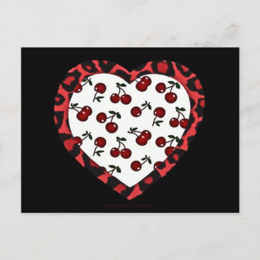 Carte Postale Cerises Rockabilly RAB Impression Léopard Coeur (Devant)