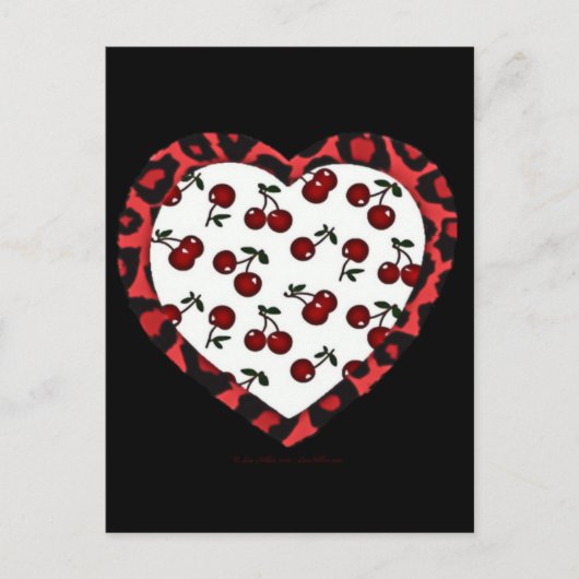 Carte Postale Cerises Rockabilly RAB Impression Léopard Coeur (Devant)