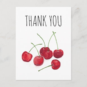 Carte Postale Cerises Rouges Fruit Aquarelle Sucré Nourriture Vé