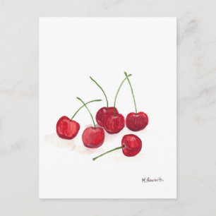 Carte Postale Cerises rouges fruits aquarelle nourriture aliment