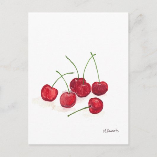 Carte Postale Cerises rouges fruits aquarelle nourriture aliment (Devant)