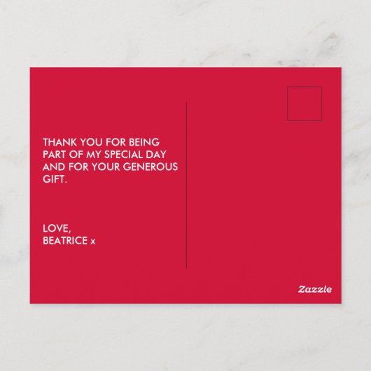 Carte Postale Cerisier d'anniversaire Rouge Merci de script mode (Dos)