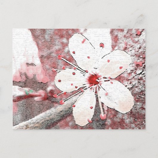 Carte Postale cerisier fleur mariage rouge et blanc élégant invi (Dos)