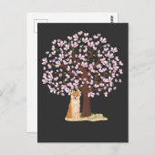 Carte Postale Cerisier Shiba Inu Chien Japonais Sakura Tree (Devant / Derrière)