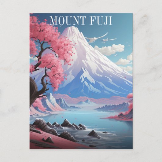 Carte Postale Cerisiers en fleurs du mont Fuji Voyage rétro (Devant)