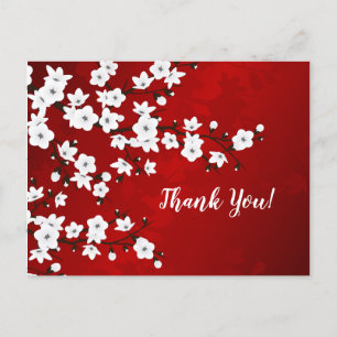 Carte Postale Cerisiers Rouge Noir Et Blanc Merci