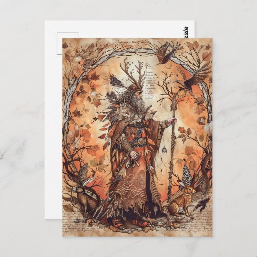 Carte Postale Cernunnos Horned Celtic Dieu de la nature (Devant / Derrière)