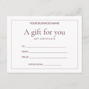 Carte Postale Certificat-cadeau à remplir Rose Ledger pour entre