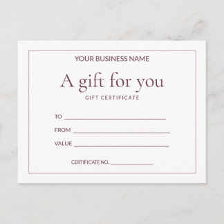 Carte Postale Certificat-cadeau à remplir Rose Ledger pour entre