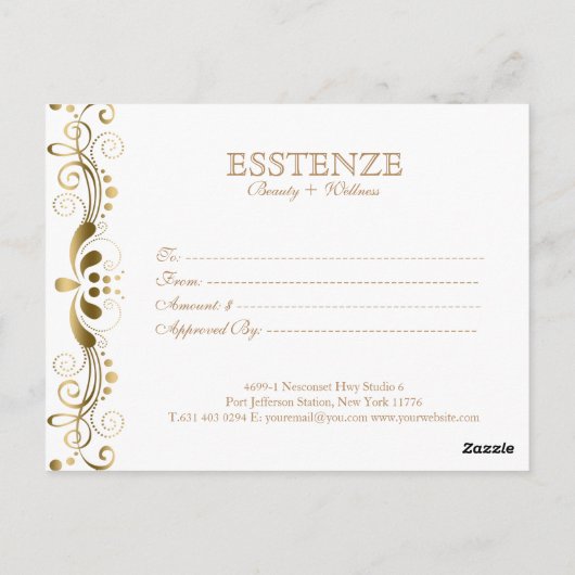 Carte Postale Certificat cadeau Gold On & White Floral Lace (Dos)