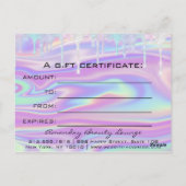 Carte Postale Certificat cadeau Holographe Unicorn Logo Déchet r (Dos)