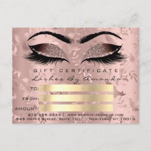 Carte Postale Certificat cadeau Microblading Rose Lashes maquill