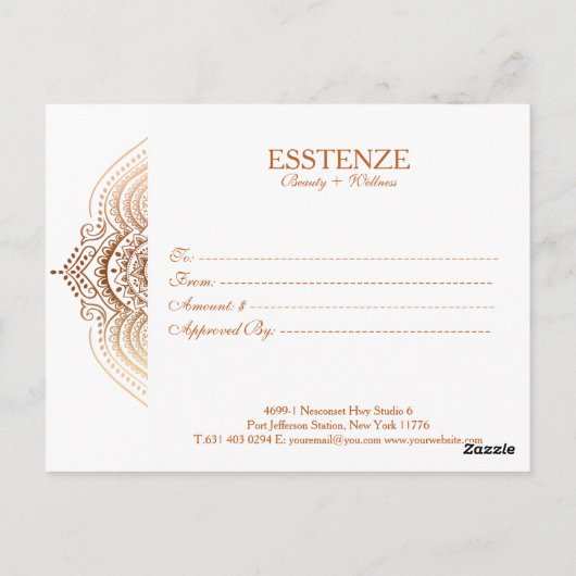 Carte Postale Certificat cadeau rose-Gold Lace (Dos)