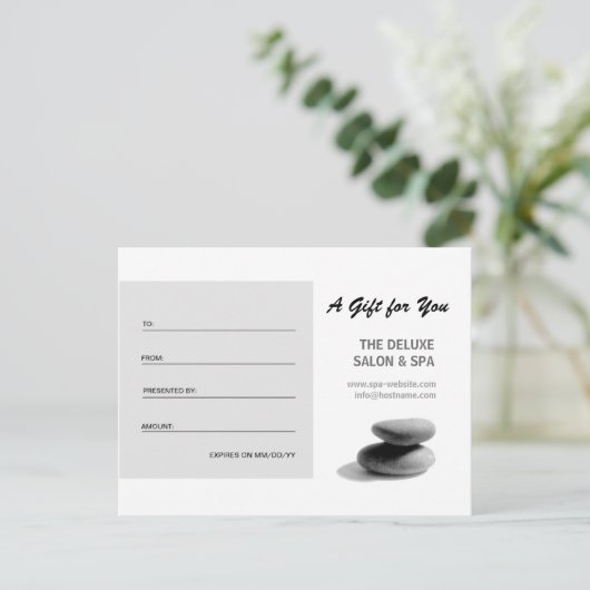 Carte Postale Certificat cadeau spa Stones (Debout devant)