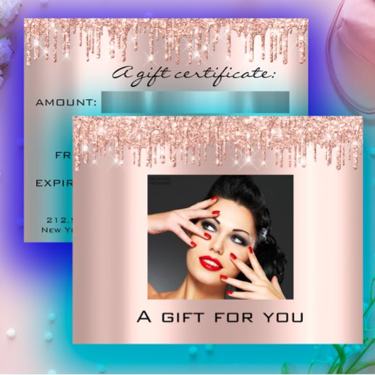 Carte Postale Certificat cadeau Vacances Beauty Rose Maquillage