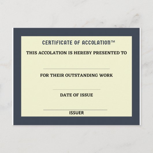 Carte Postale Certificat d'accolation (Devant)