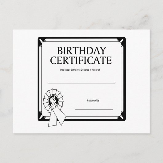 Carte Postale Certificat d'anniversaire (Devant)