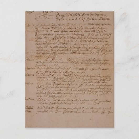 Carte Postale Certificat de mariage de Wolfgang, Mozart et Weber (Devant)