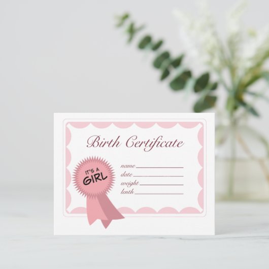 Carte Postale Certificat de naissance de fille (Debout devant)