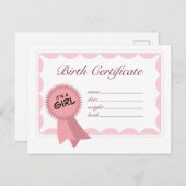 Carte Postale Certificat de naissance de fille (Devant / Derrière)
