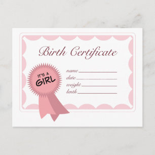 Carte Postale Certificat de naissance de fille