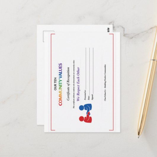 Carte Postale Certificat de respect mutuel (Devant/Arrière en situation)