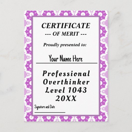 Carte Postale Certificat de surpenseur professionnel (Devant)