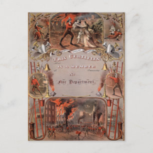 Carte Postale Certificat vintage de pompier