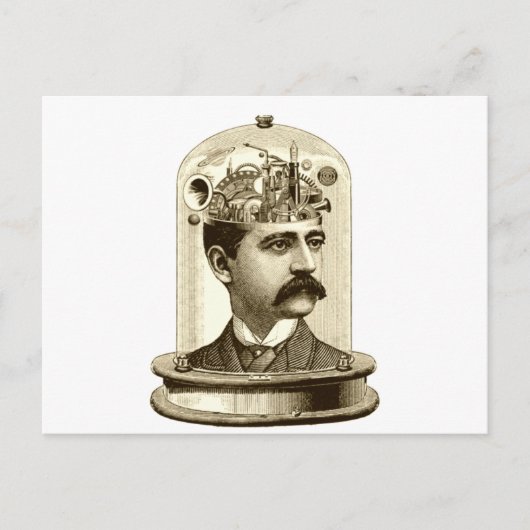Carte Postale Cerveau steampunk vintage, homme moustache (Devant)