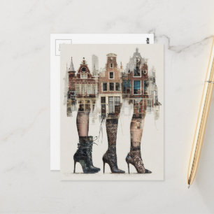 Carte Postale Ces maisons ont des jambes Collage Rétro