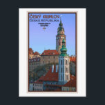 Carte Postale Cesky Krumlov - Deux tours<br><div class="desc">Vue de la cathédrale du château et clocher de l'église de la vieille ville de Cesky Krumlov, République Tchèque</div>