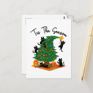 Carte Postale C'est la saison Arbre de Noël Chat noir mignon