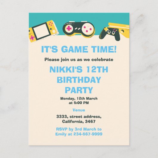 Carte Postale C'est l'heure du jeu Anniversaire de jeu personnal (Devant)