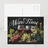 Carte Postale "C'est l'heure du vin" Rustic Chalkboard Art (Devant / Derrière)