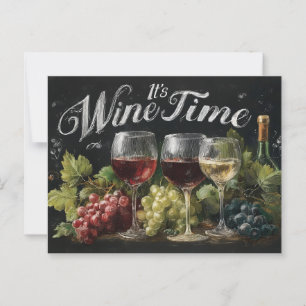 Carte Postale "C'est l'heure du vin" Rustic Chalkboard Art