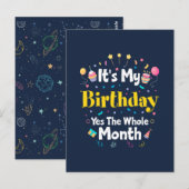 Carte Postale C'est mon anniversaire oui le mois entier Invitati (Devant / Derrière)