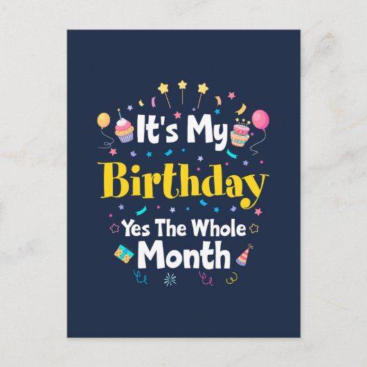 Carte Postale C'est mon anniversaire oui le mois entier Invitati (Devant)
