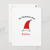 Carte Postale C'est Noël heure Père Noël rouge casquette nom sim (Devant / Derrière)