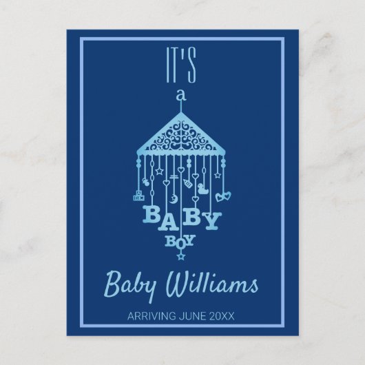 Carte Postale C'est un bébé garçon Faire-part de grossesse bleu (Devant)