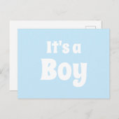 Carte Postale C'est un garçon, bleu clair, blanc faire-part bébé (Devant / Derrière)