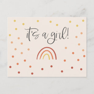 Carte Postale C'est une fille Rainbow Pink Baby shower Invitatio