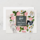 Carte Postale C'est une fille rose Faire-part de grossesse flora (Devant / Derrière)