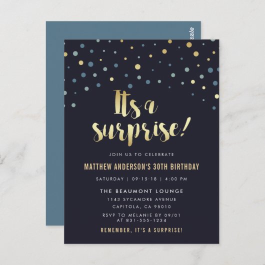 Carte Postale C'est une surprise ! Anniversaire de confettis de (Devant / Derrière)