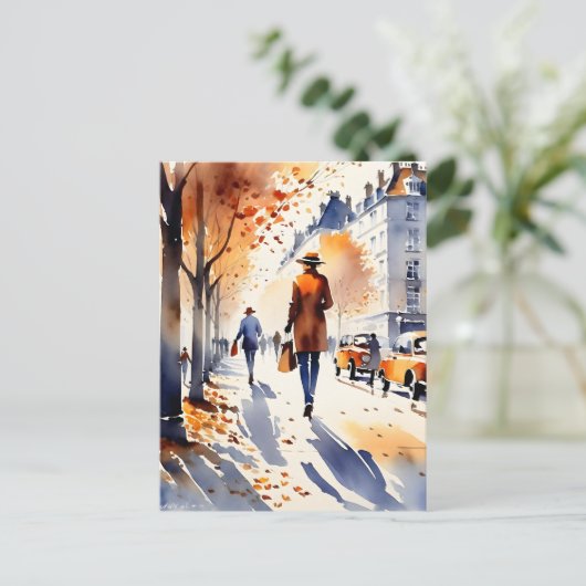 Carte Postale Cette aquarelle d'art urbain est un automne s (Debout devant)