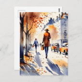 Carte Postale Cette aquarelle d'art urbain est un automne s (Devant / Derrière)