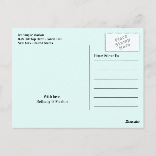 Carte Postale Chaîne de Blue Mountain, Remerciements de mariage  (Dos)