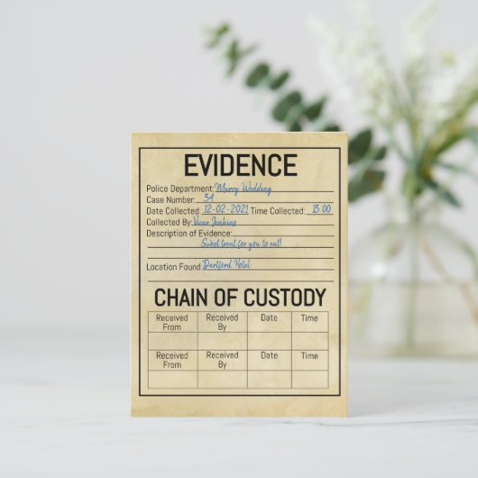 Carte Postale Chaîne de conservation des preuves jeu de rôle sur (Debout devant)