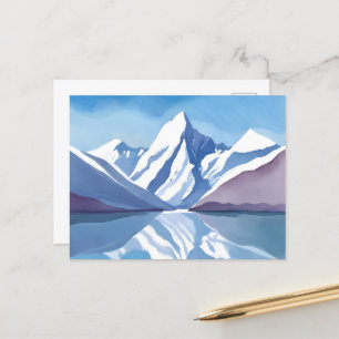 Carte Postale Chaîne de Montagnes Paysage Aquarelle Bleue