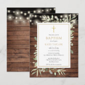 Carte Postale Chaîne rustique éclaire verdure Baptême Invitation (Devant / Derrière)