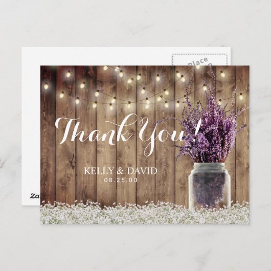 Carte Postale Chaîne Rustique Mariage Lumière Lavande Merci Jar (Devant / Derrière)